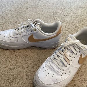 Nike Air Force Ones with Brown Swoosh